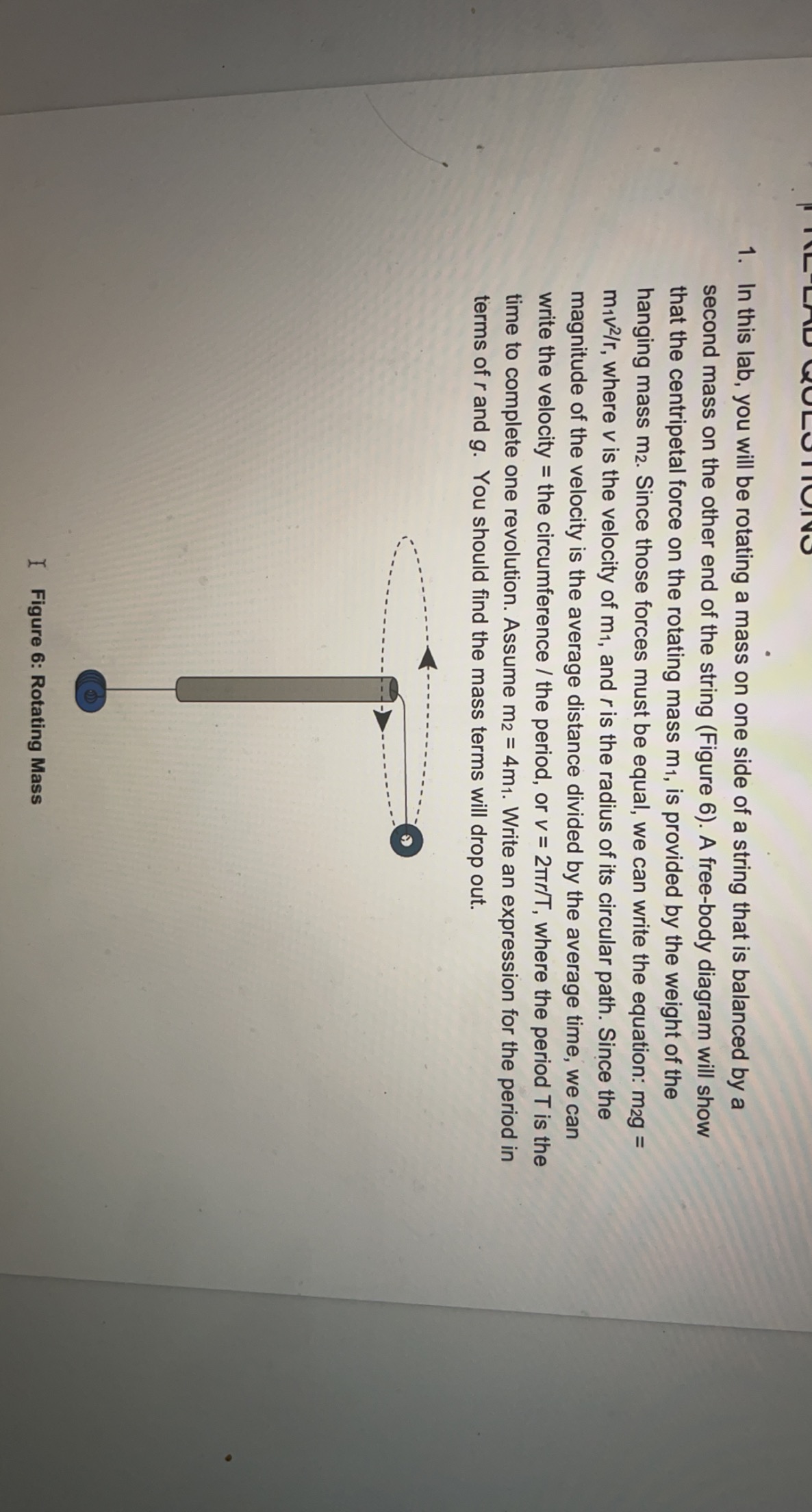 one side of a string that is balanced by a second mass