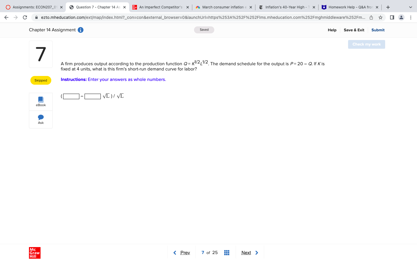 Assignments: ECON207_01 x 3 Question 7 - Chapter 14 As x