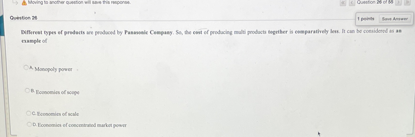 points Save Answer Different types of products are produced by Panasonic Company.