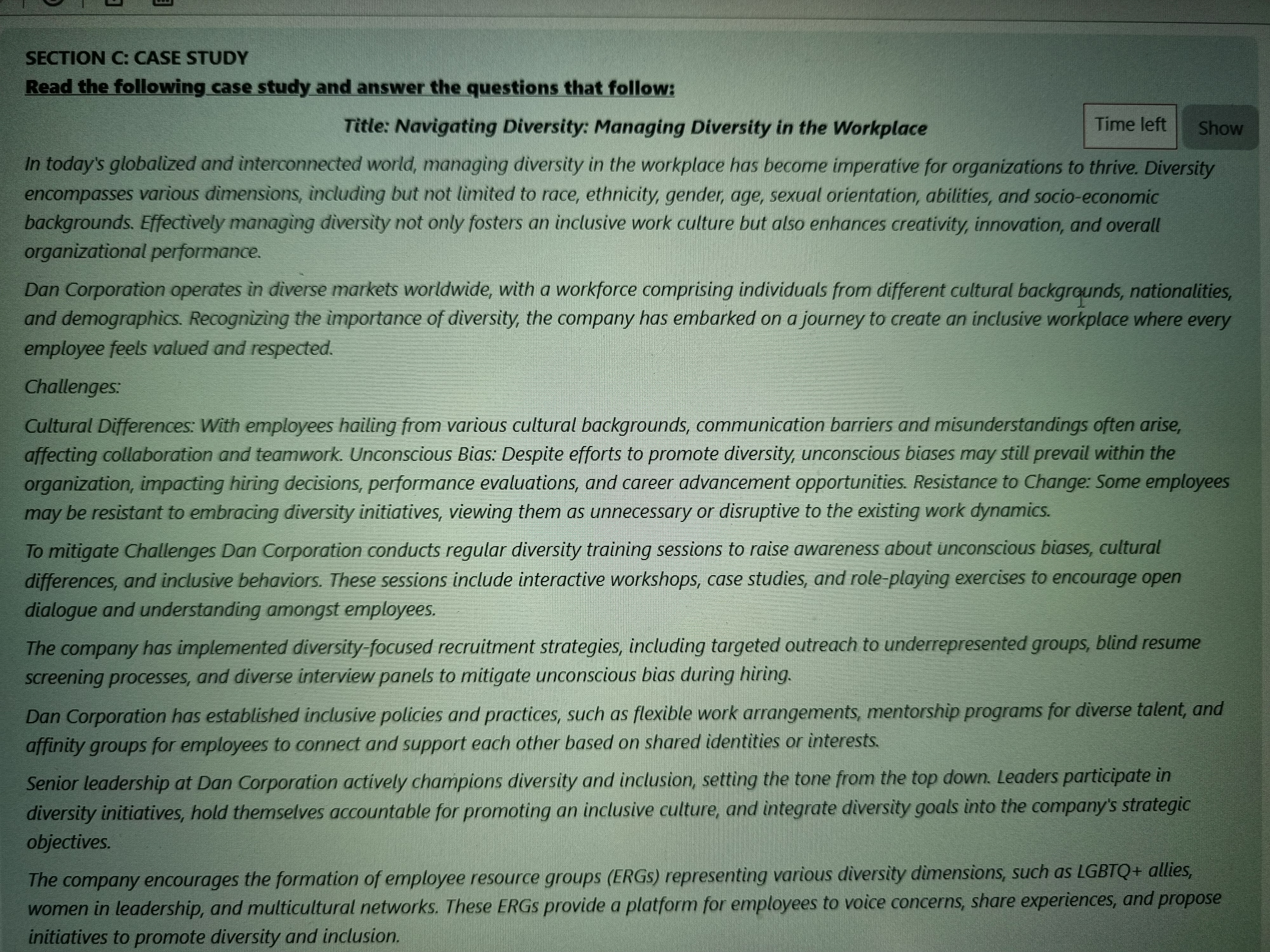  SECTION C: CASE STUDY Read the following case study and answer