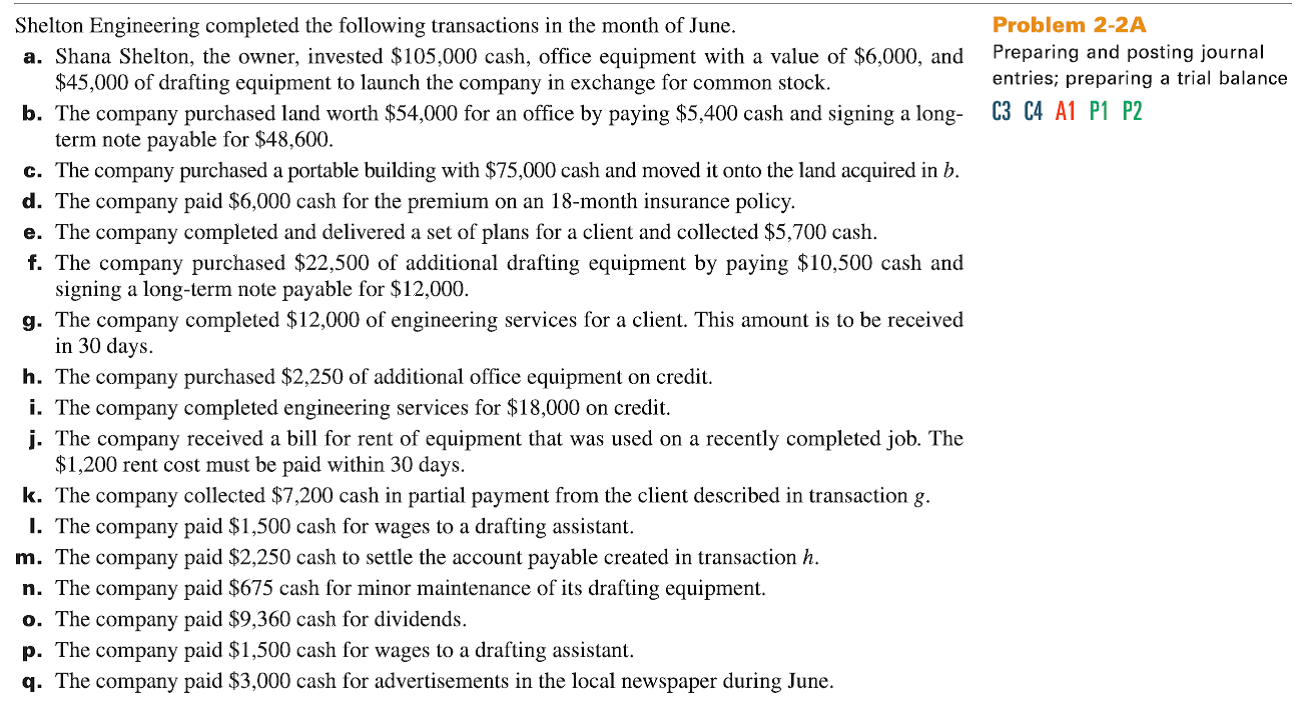 preparing a trial balance Required 1. Prepare general journal entries to record