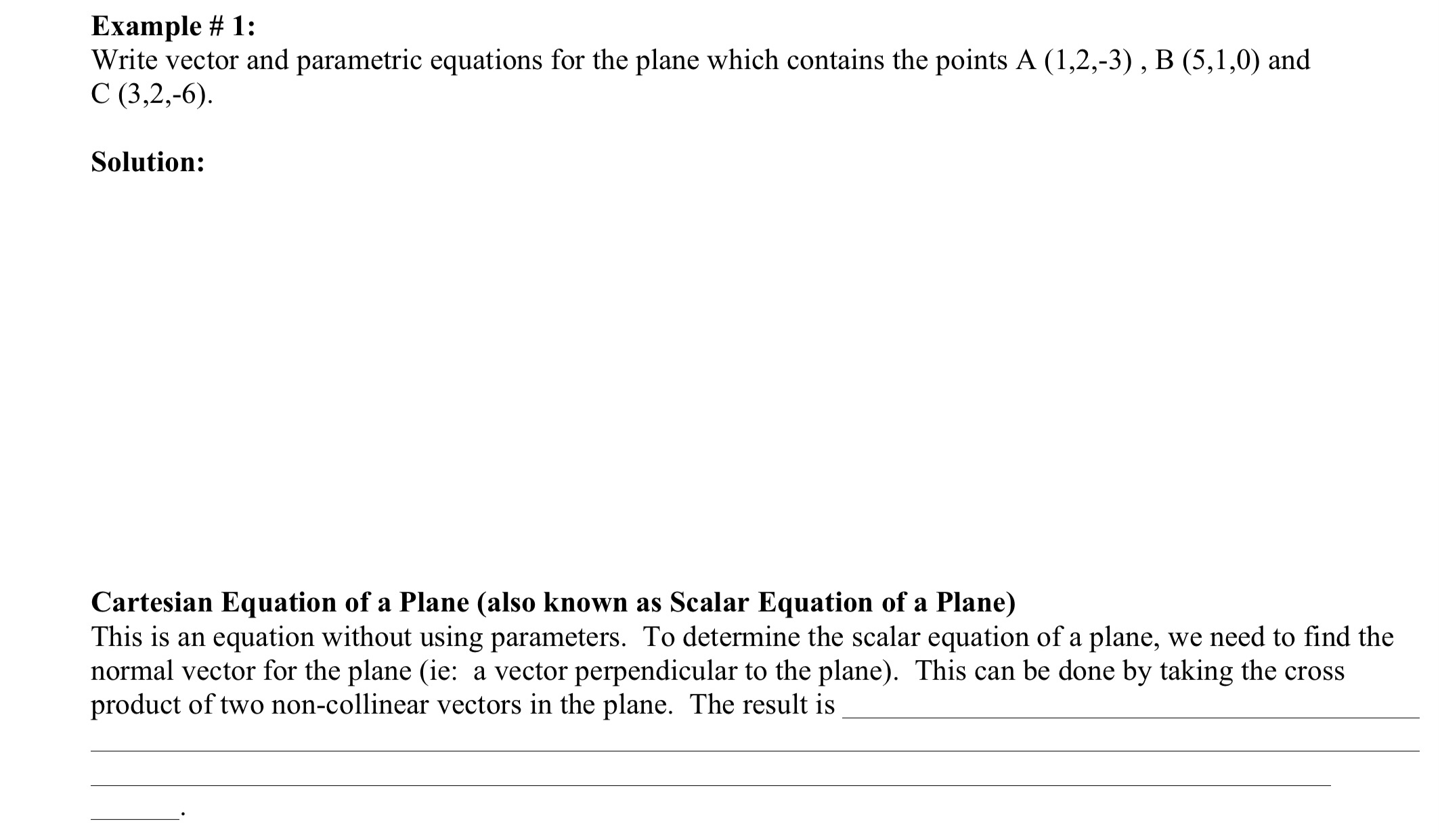 parametric equations for the plane which contains the points A (1,2,-3) ,