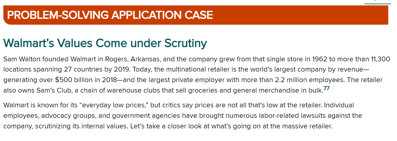 PROBLEM-SOLVING APPLICATION CASE Walmart's Values Come under Scrutiny Sam Walton founded