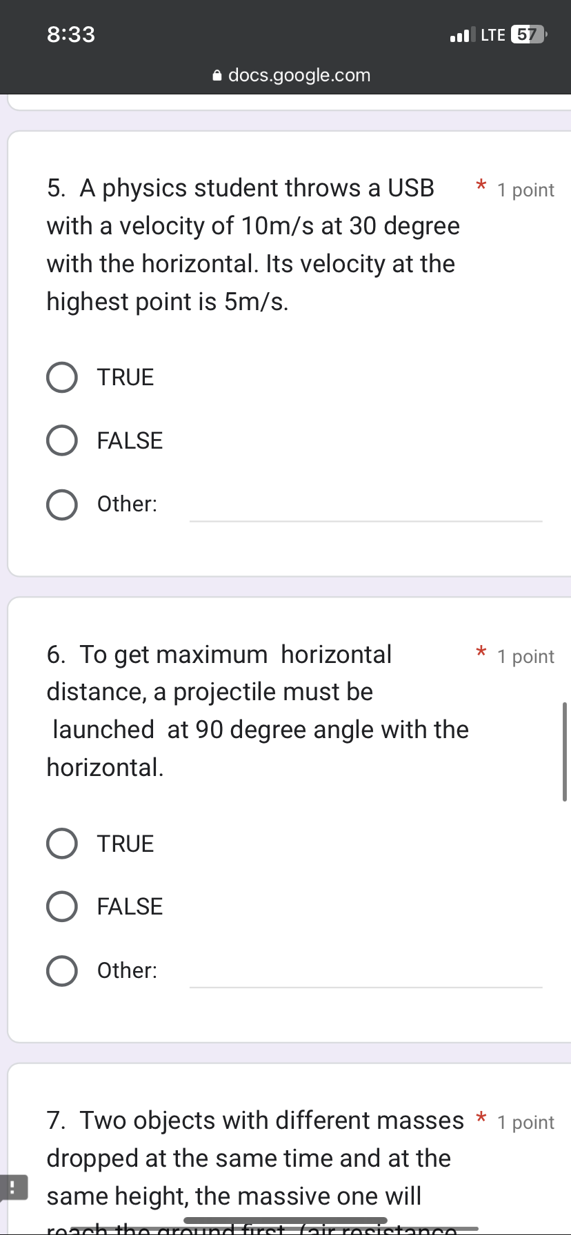 A stone is thrown upward at 10 * 1 point m/s. Neglecting