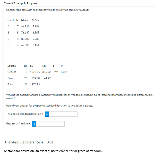 Current Attempt in Progress Consider the data with analysis shown in