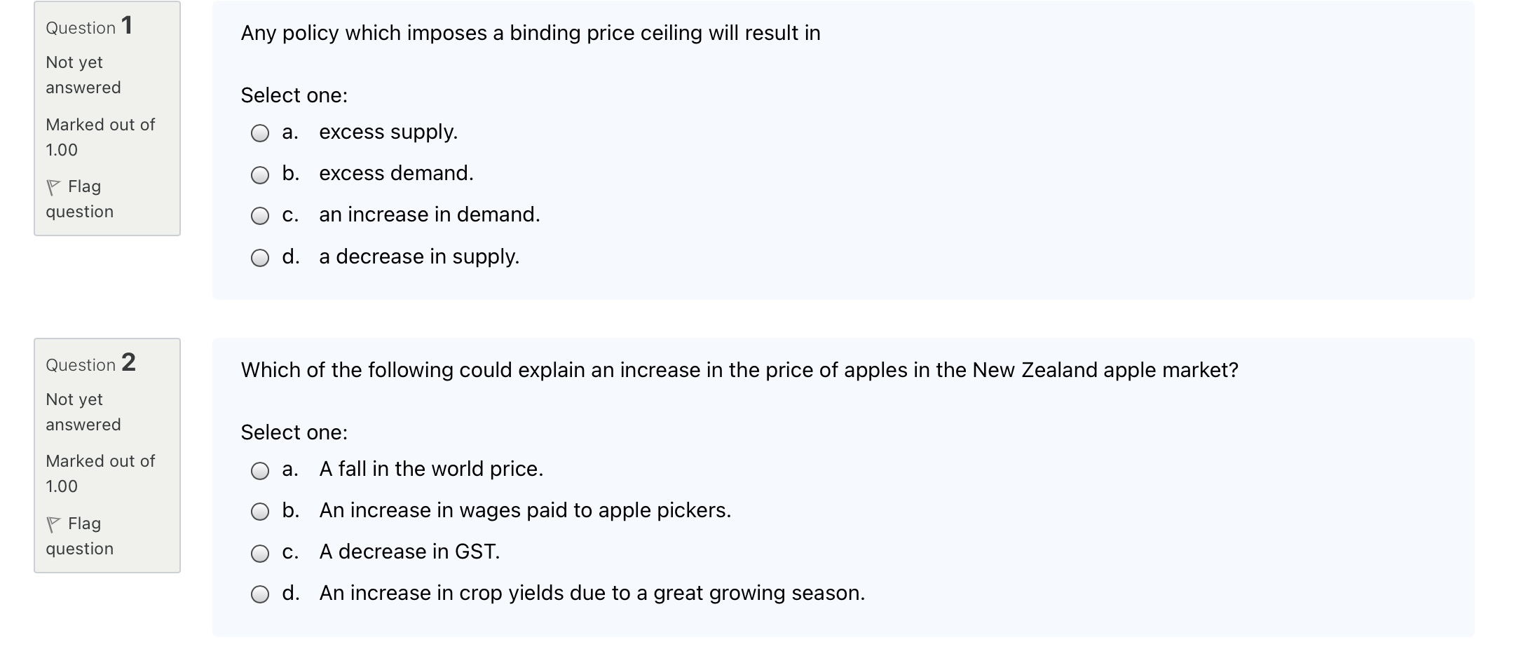 explain an increase in the price of apples in the New Zealand