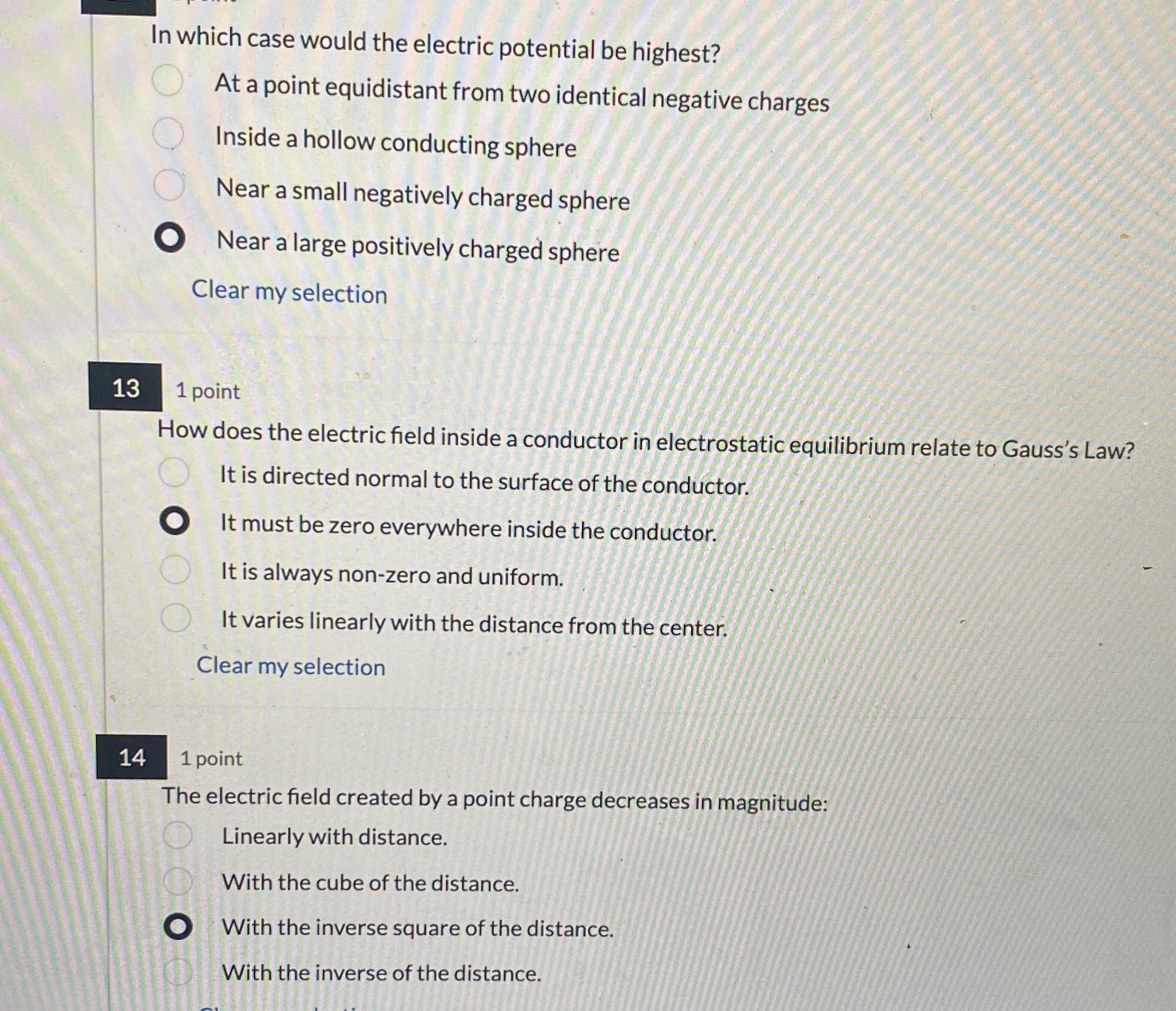 Need help with these questions In which case would the electric potential