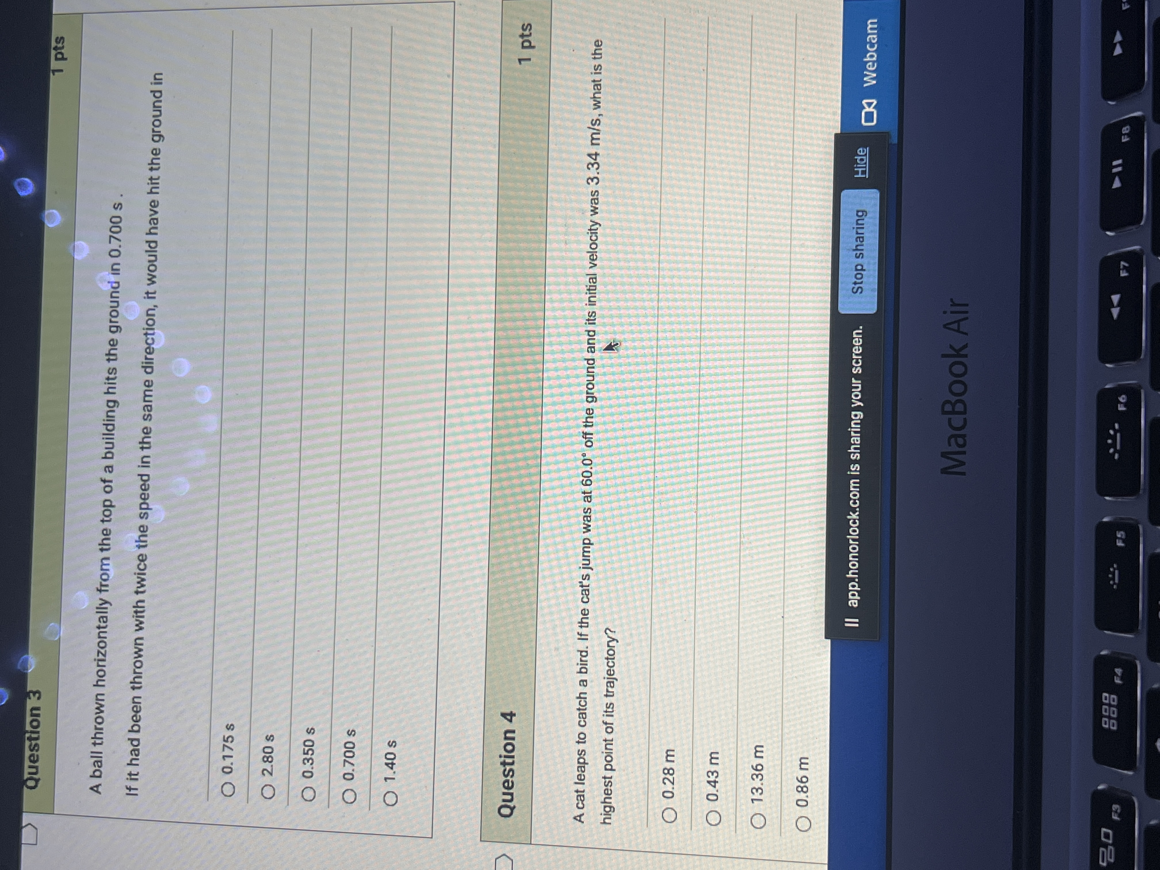 130 m D Question 2 1 pts A toy rocket is launched