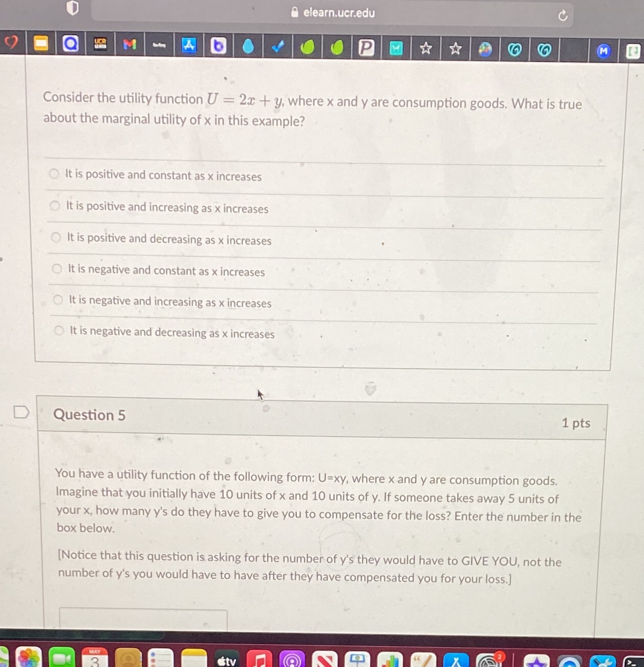  elearn.ucr.edu Consider the utility function U = 2:6 + y. where