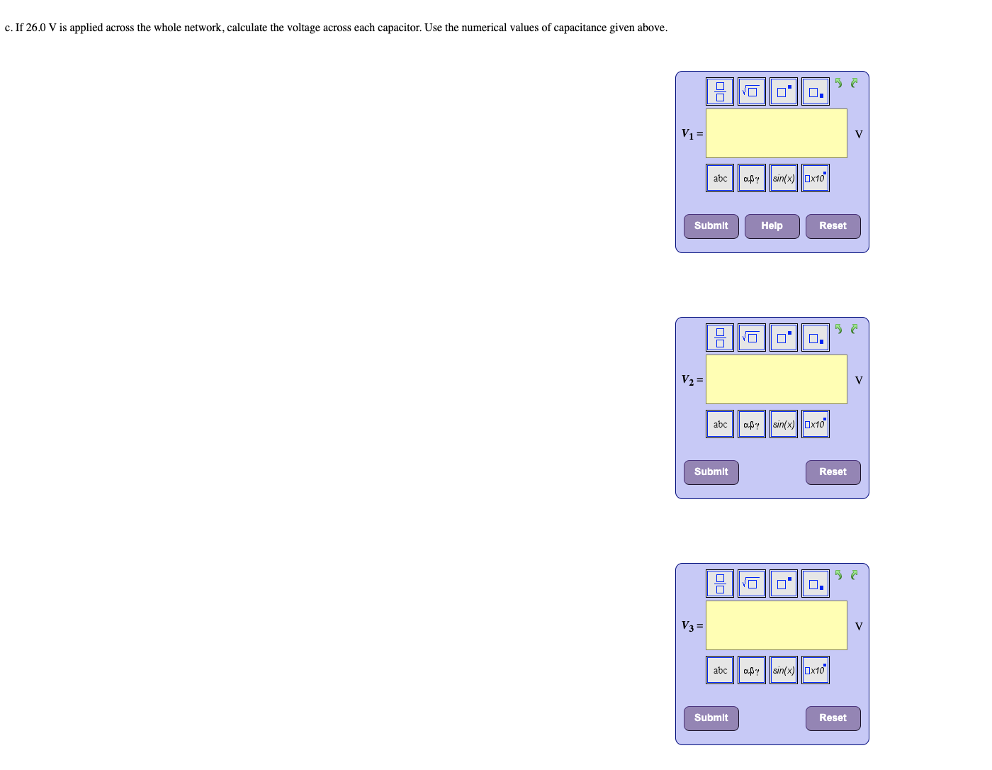 26.0 V Capacitors C1 and C2 are connected in series and this