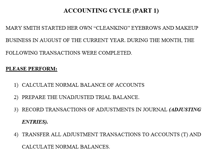Can you help with the full accounting cycle? Please read all instructions
