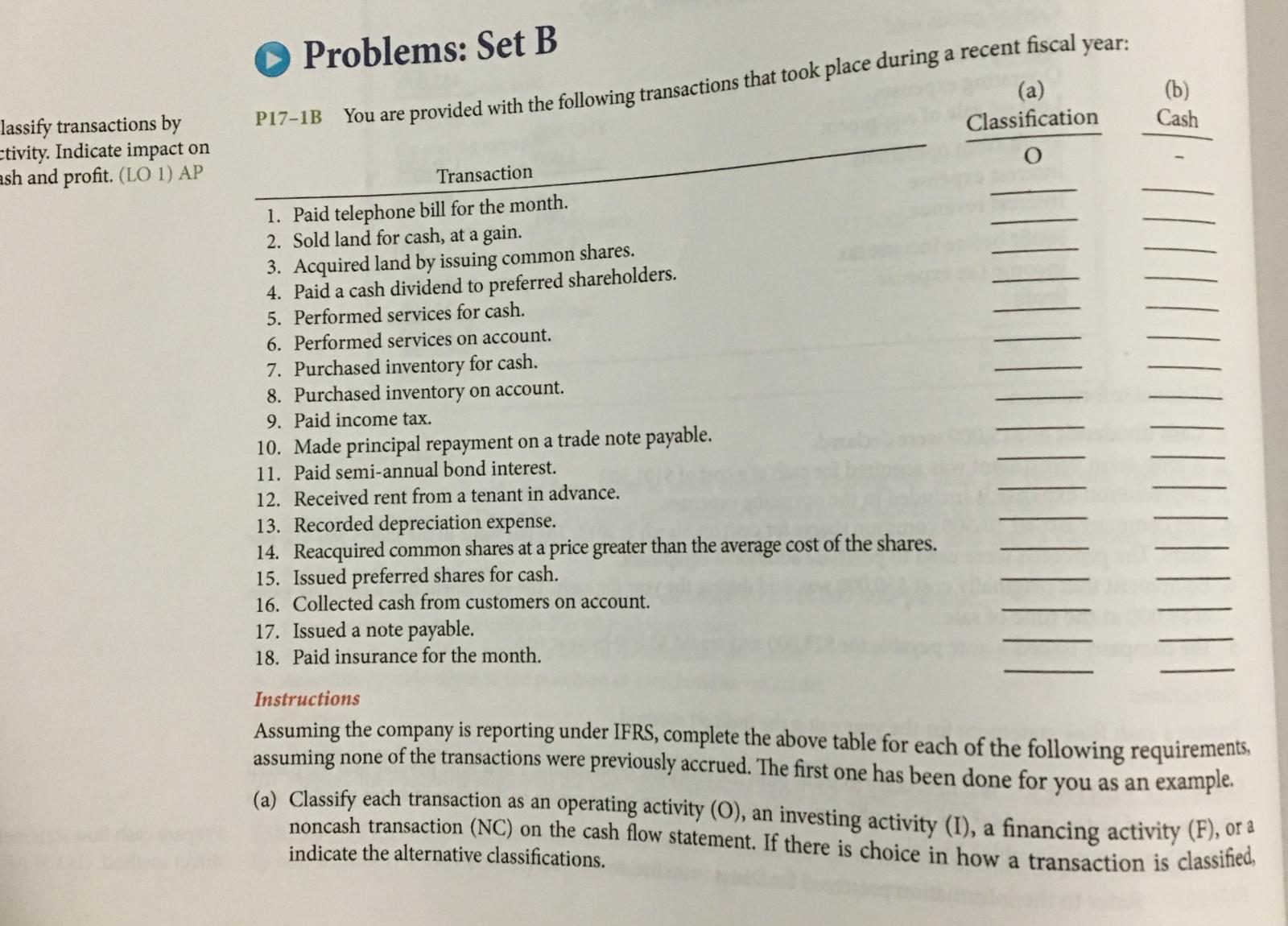 reference to IFR thank you :) Problems: Set B P17-1B You are