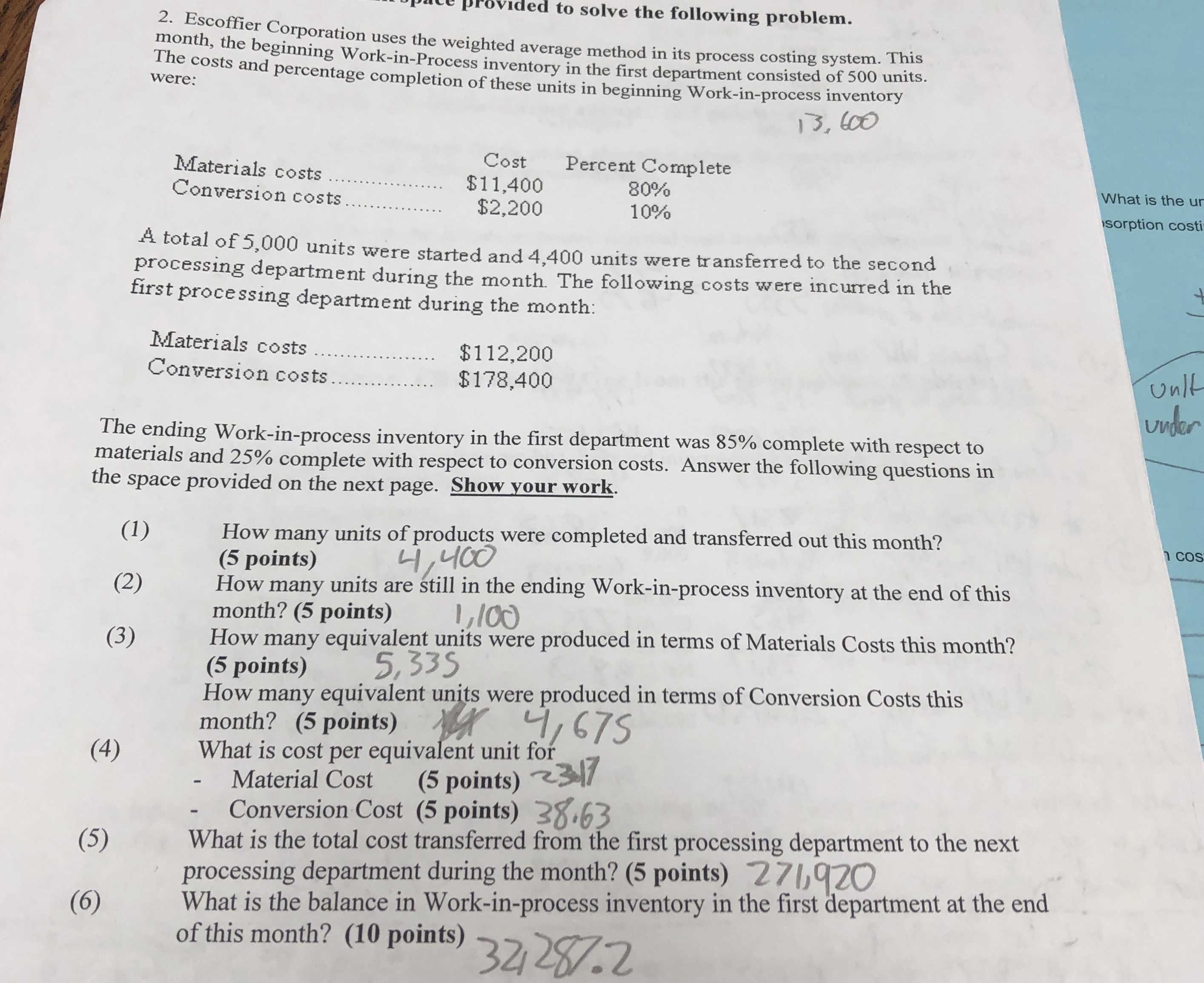 a to solve the following problem . 2 . Escoffier Corporation