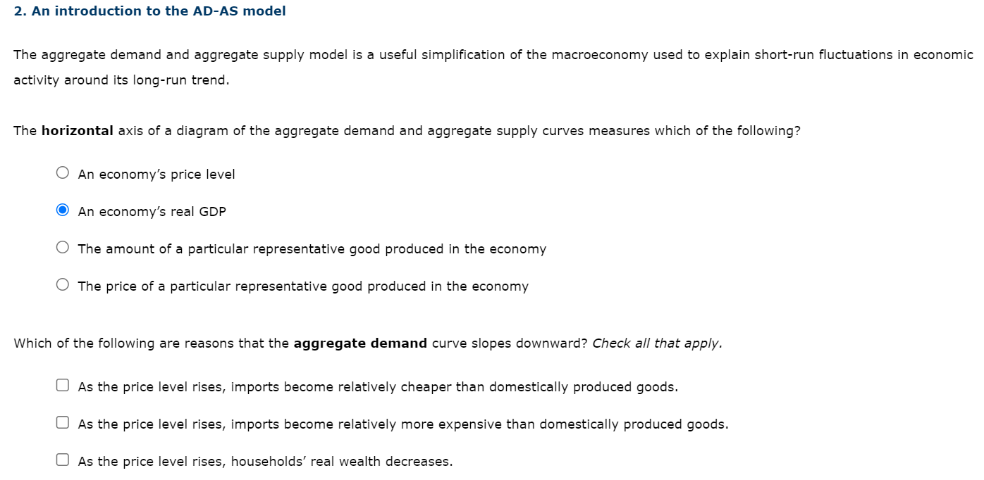 Q1 2. An introduction to the ADAS model The aggregate demand and