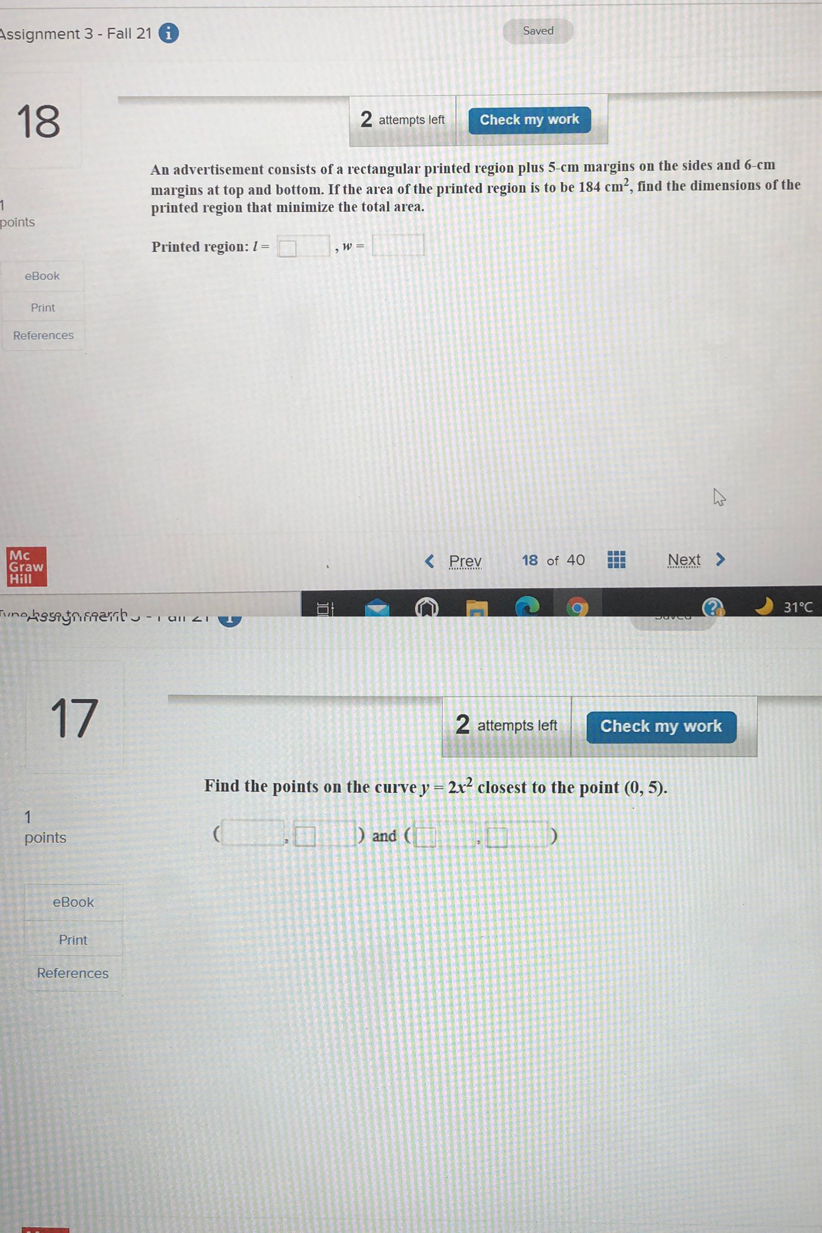 ____ Assignment 3 - Fall 21 i Saved 18 2 attempts left