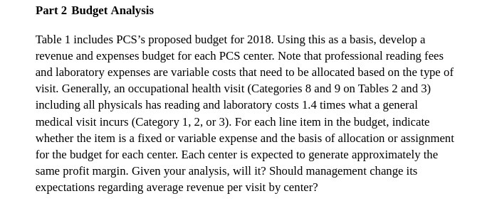Part 2 Budget Analysis Table 1 includes PCS's proposed budget for