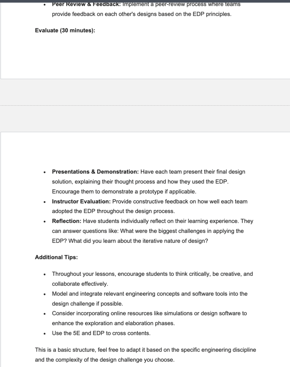 Challenge for your students . In designing your EDP Challenge, you will