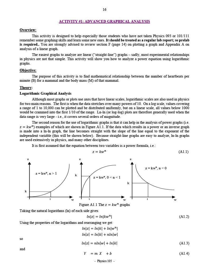  16 ACTIVITY #1: ADVANCED GRAPHICAL ANALYSIS Overview: This activity is designed