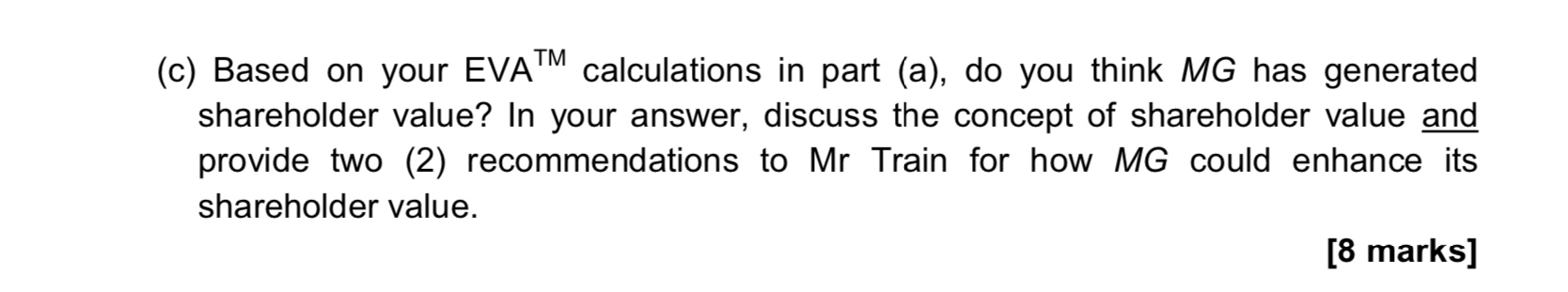of shareholder value M provide two (2) recommendations to Mr Train for