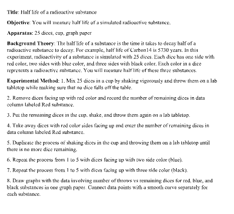 What is half life of blue substance in terms of number of