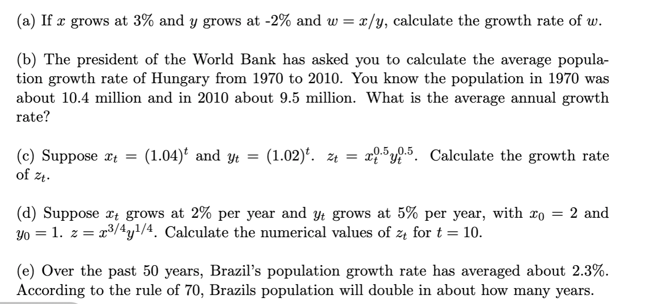 Need help with macroecon thanks (a) If a: grows at 3% and