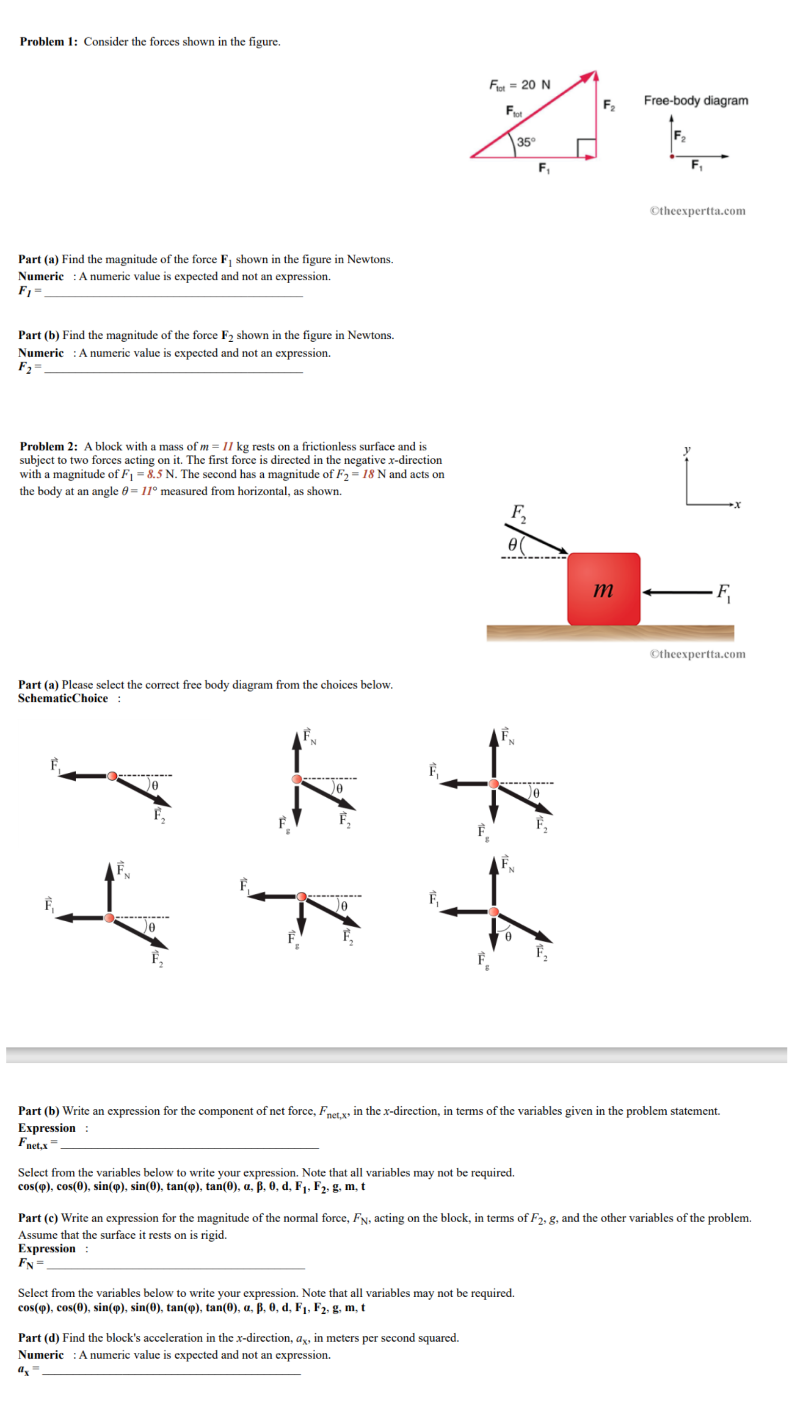 20 N Free-body diagram 35 F, F. Otheexpertta.com Part (a) Find the