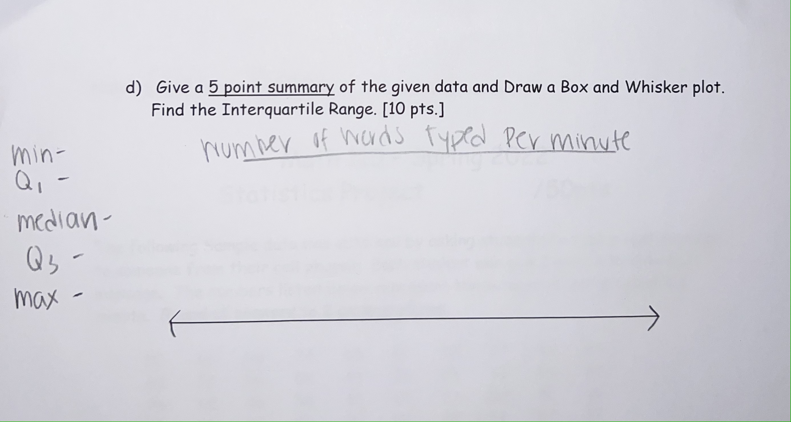 d) Give a 5 point summary of the given data and Draw