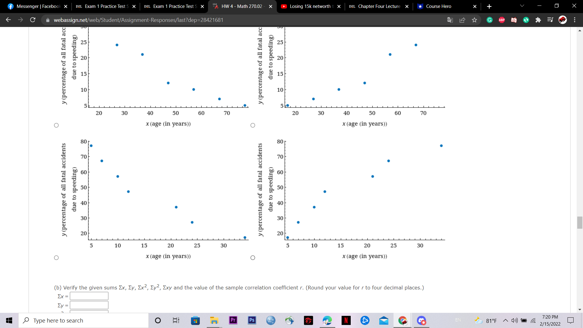 S X D2L Exam 1 Practice Test S X "A HW 4