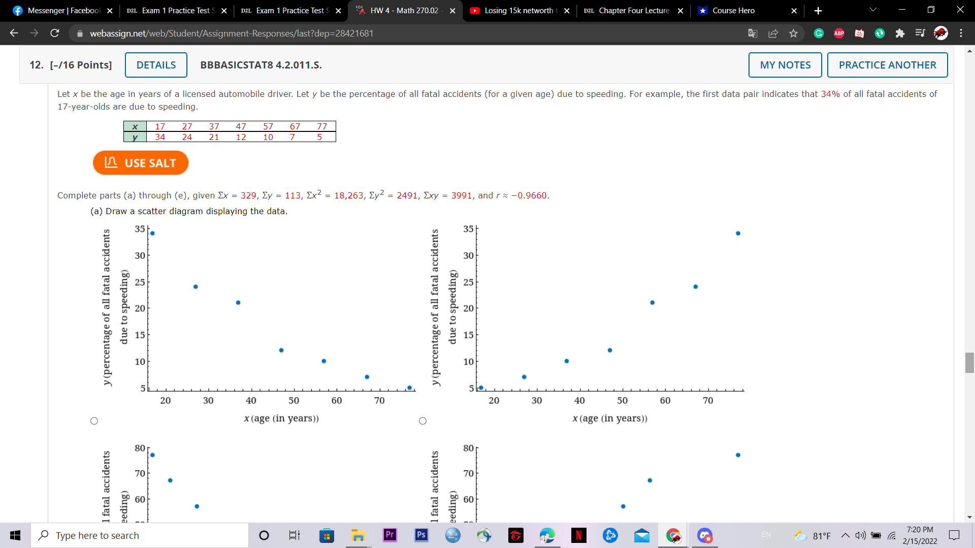 age in years of a licensed automobile driver. Let y be the