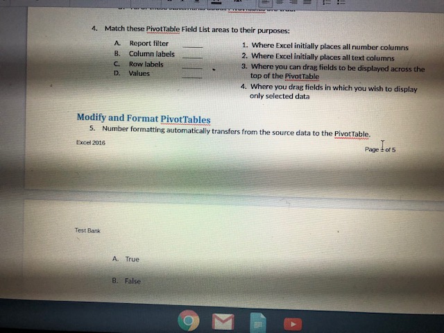 answer questions 1-10. Microsoft excel 2016 was not an option in