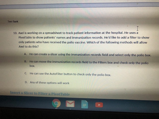 PivotTable when its source data changes. A. True B. False 3. Which