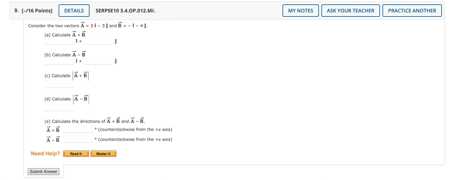 are as follows: d, = 4.00 m the north, d = 1.90