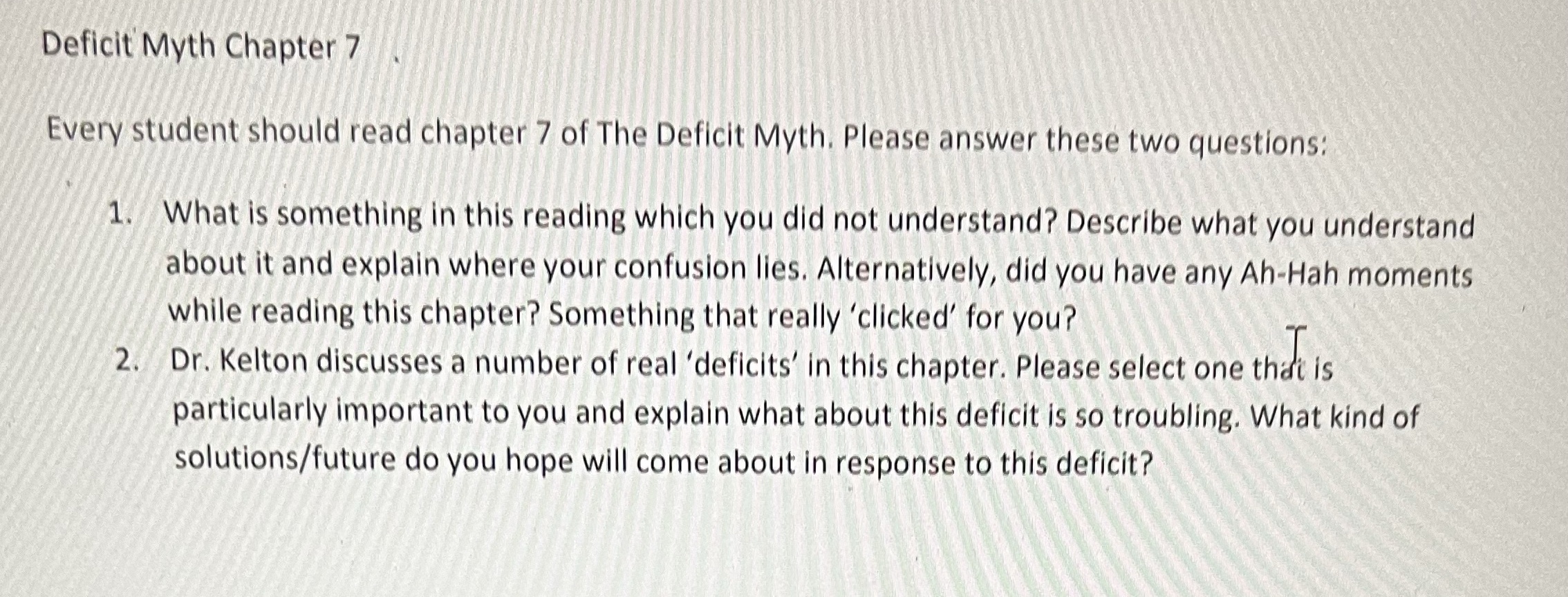 Deflclt' Myth Chapter 7 Every student should read chapter 7 of