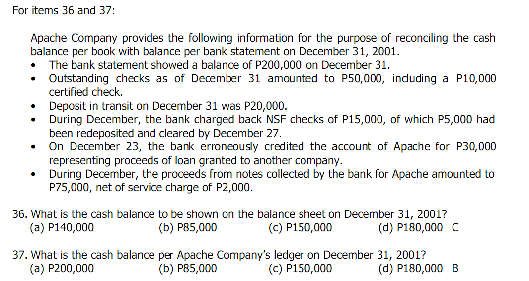 and 37: Apache Company provides the following information for the purpose of