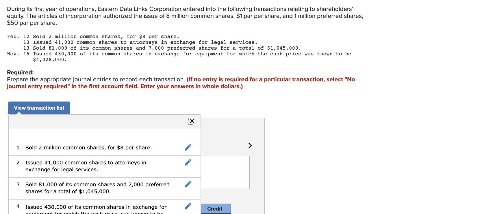 accounting During its first year of operations, Eastern Data Links Corporation entered
