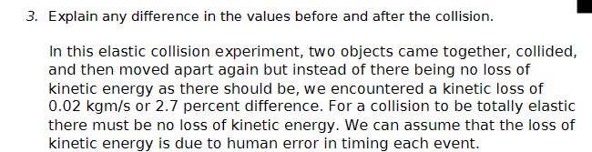  part 1 3. Explain any difference in the values before and