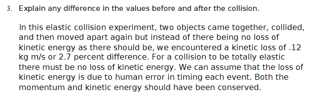 after the collision. The system lost 0.02 kg m/s of momentum. Therefore,