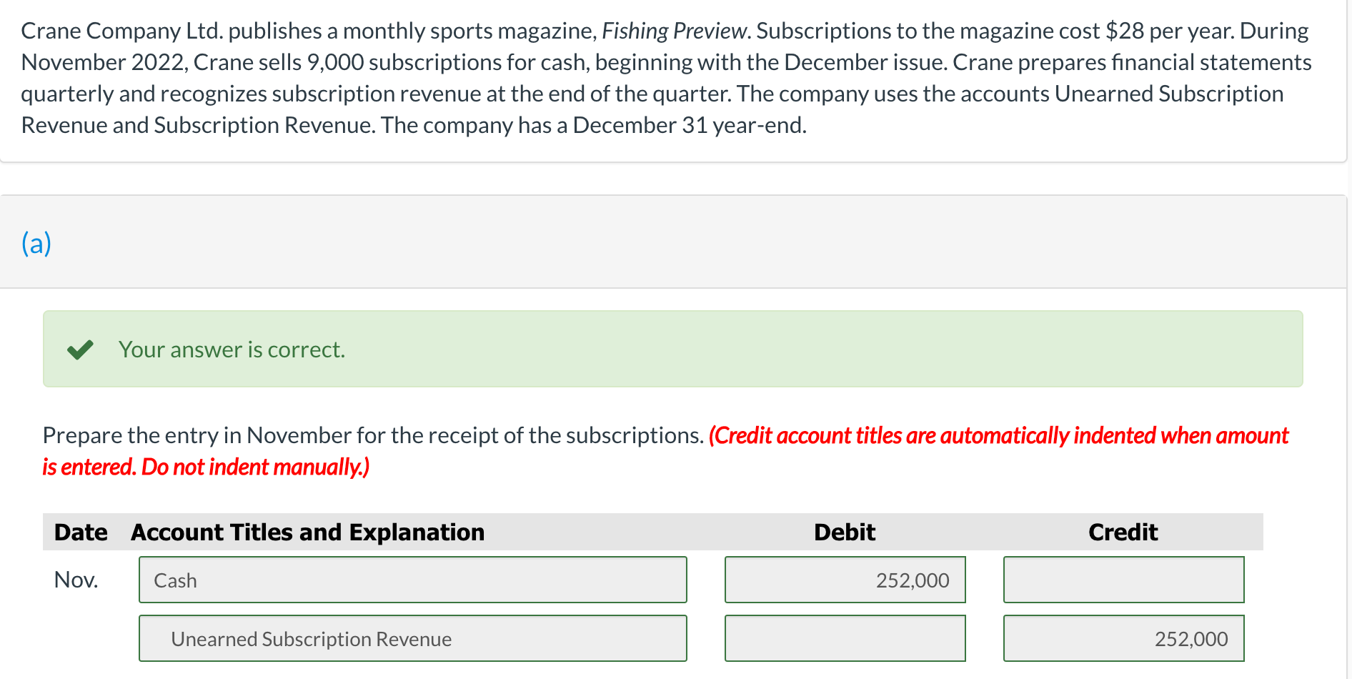 at December 31, 2022, to record subscription revenue in December 2022. (Credit
