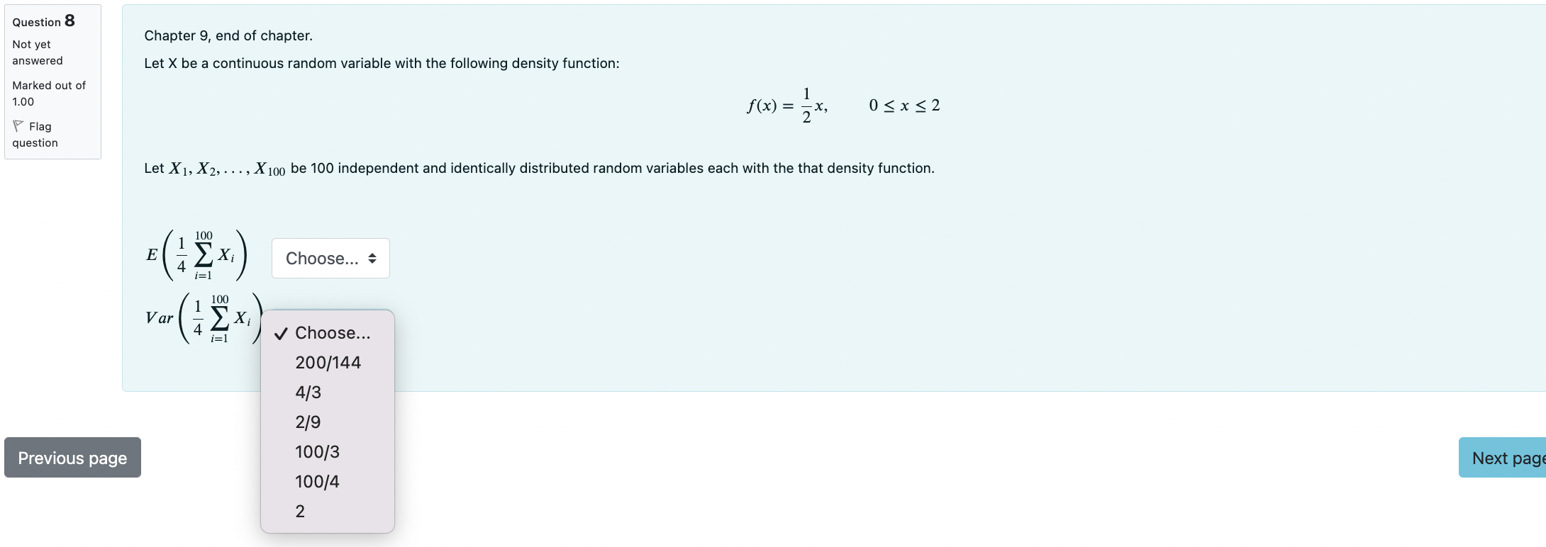 F Flag question Let X1, X2, . . . , X100 be