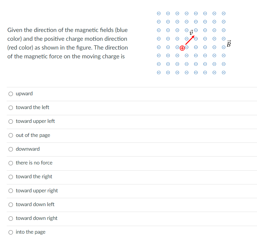 O upward O toward down left O toward upper left O toward