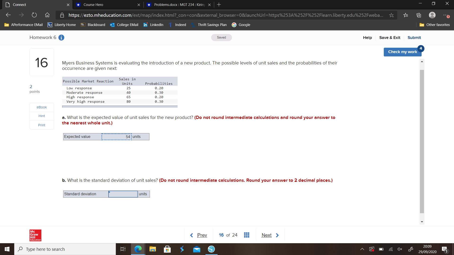 Please help. Connect X Course Hero X Problems.docx : MGT 234 :