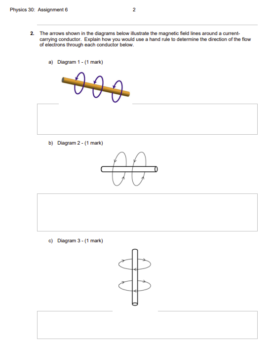 diagram below shows a current-carrying conductor. Use a hand rule to answer