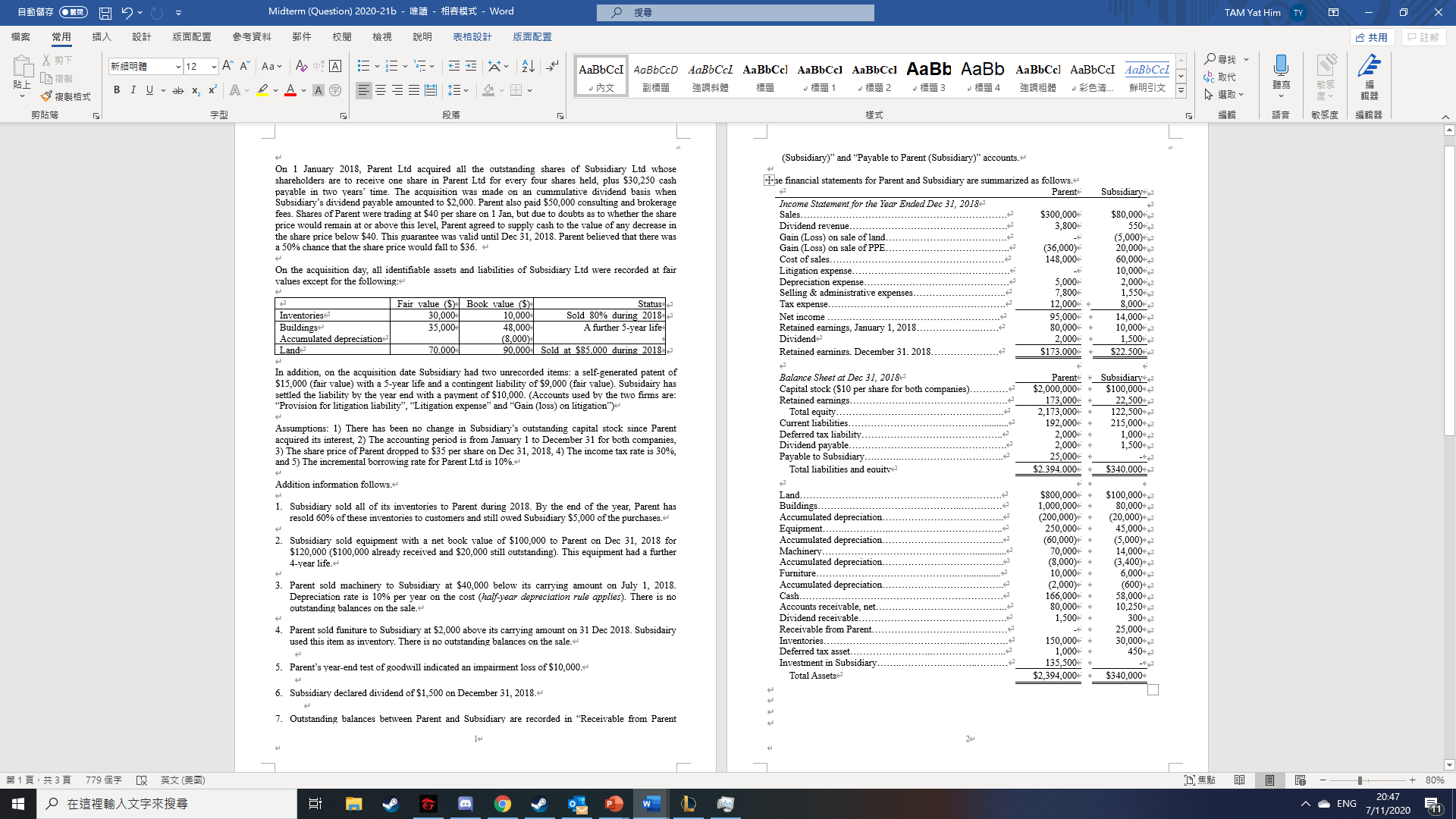  Midterm (Question) 2020-21b - MM - MEatest - Word TAM Yat