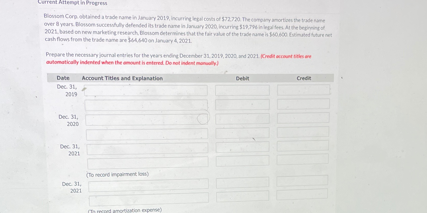 January 2019, incurring legal costs of $72,720. The company amortizes the trade