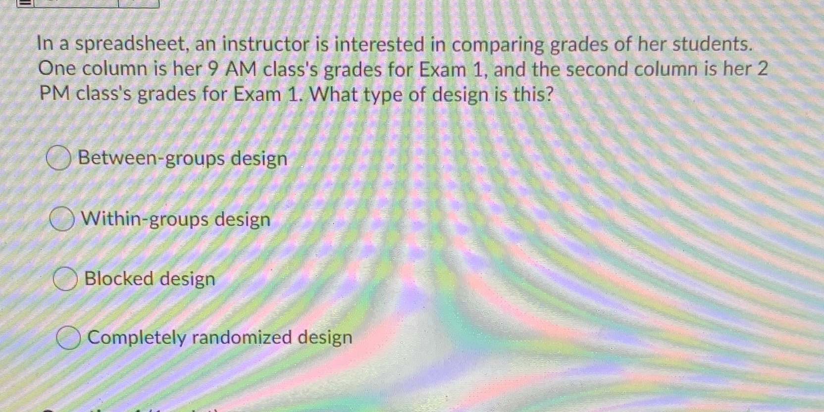 In a spreadsheet, an instructor is interested in comparing grades of