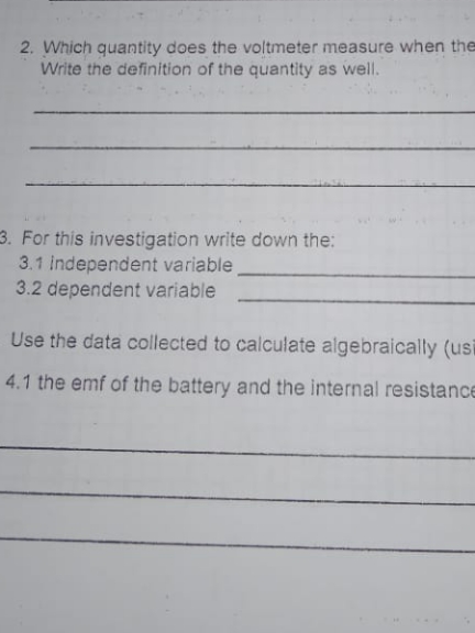 practical task internal resistance 2. Which quantity does the voltmeter measure when