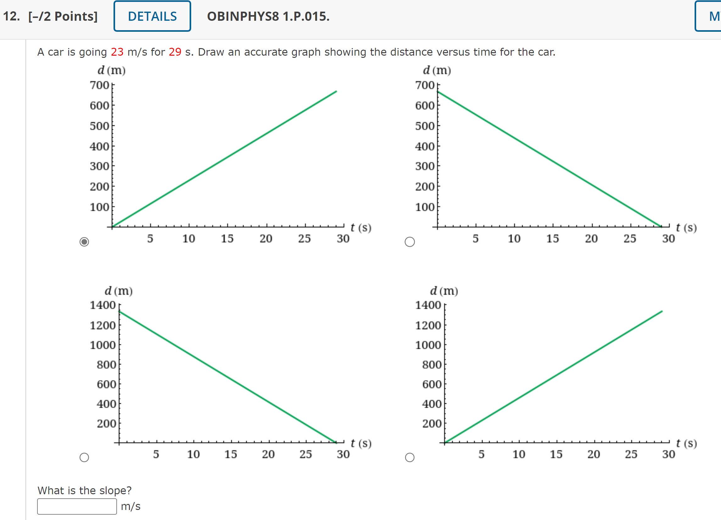  12. [-/2 Points] DETAILS OBINPHYSS 1.P.015. l M A car is