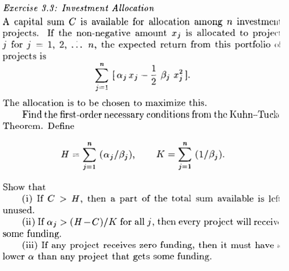 Please help me solve this Exercise 3.3: Investment Allocation A capital sum