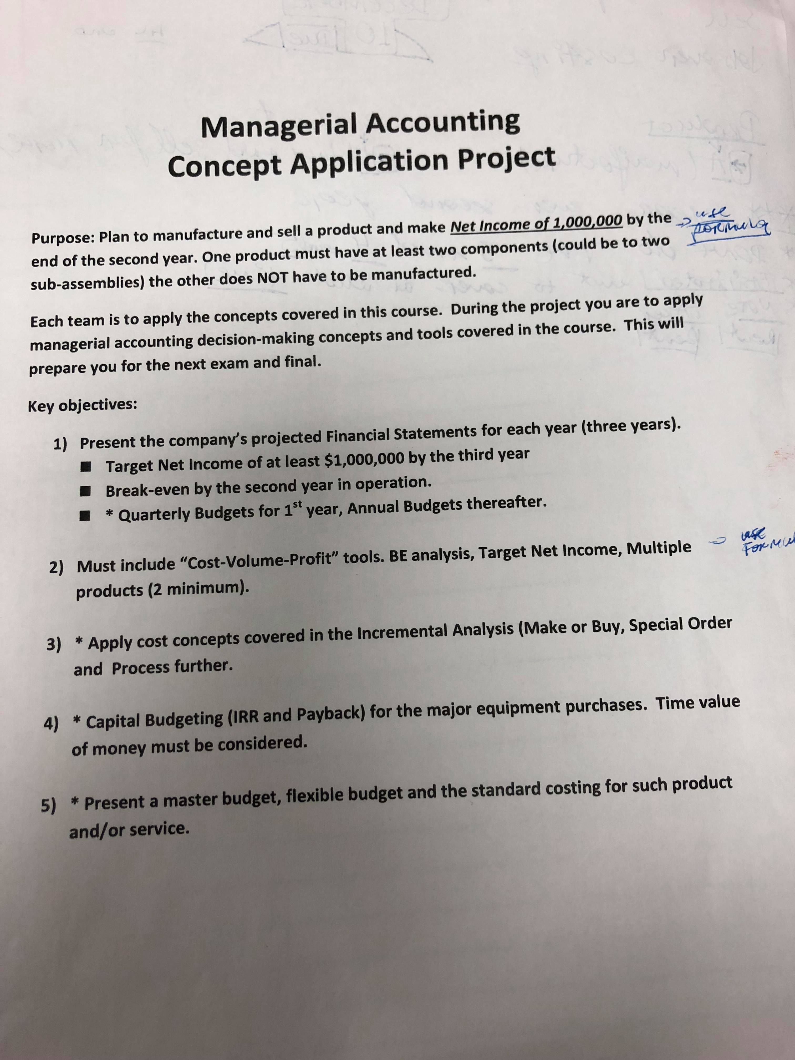  Managerialccounting g Concept Application Project \"bl . ' V, '71:: WK.
