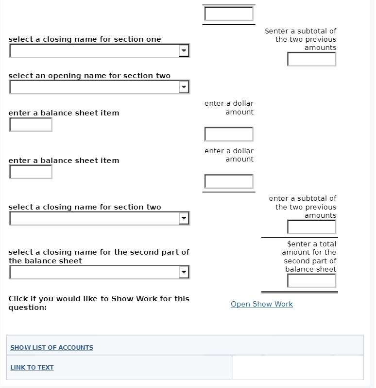 select a closing name for section one $enter a subtotal of